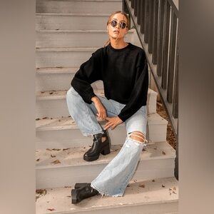 Lulu's Black Crew Neck Balloon Sleeve Sweater